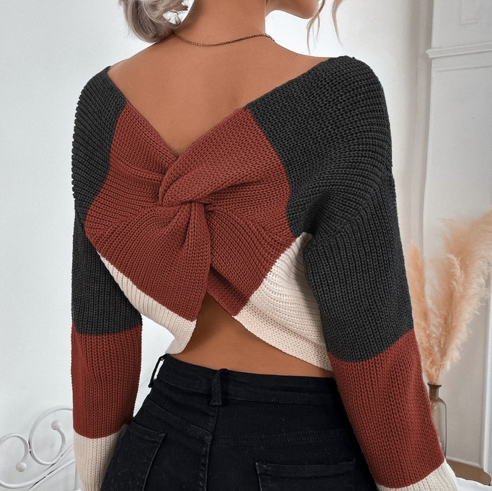 Relaxiva Off Shoulder Ribbed-knit Twist Sweater - Picture 2 of 6